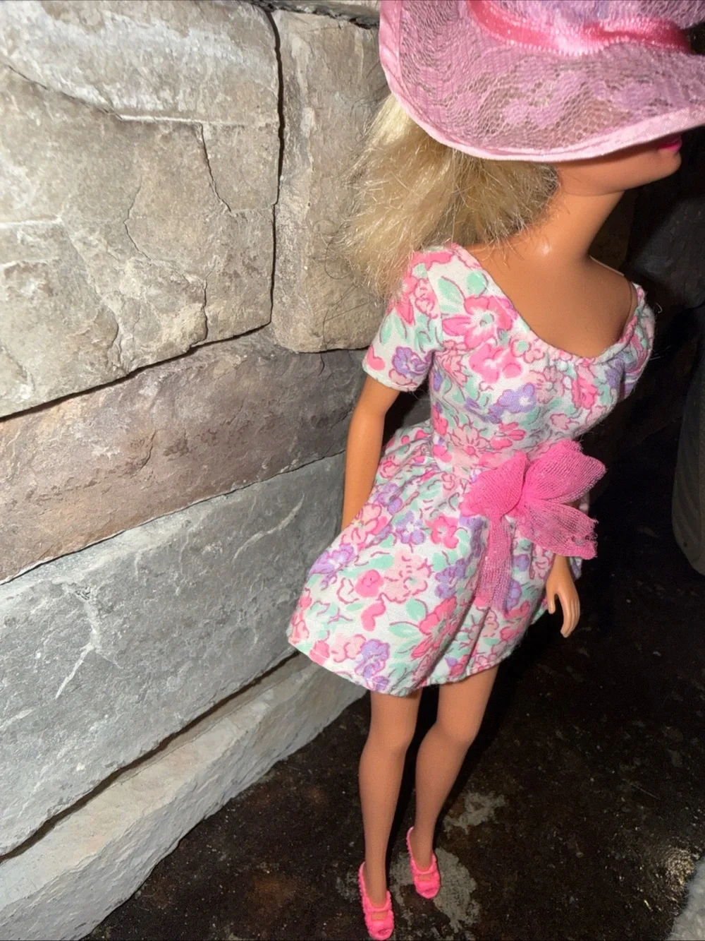 Barbie vintage floral dress lace hat and shoes